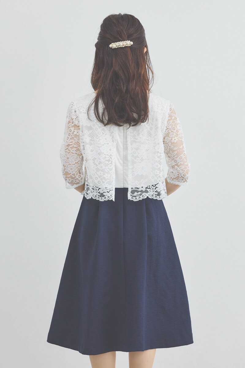 ネイビーのレースコンビセレモニースーツセット