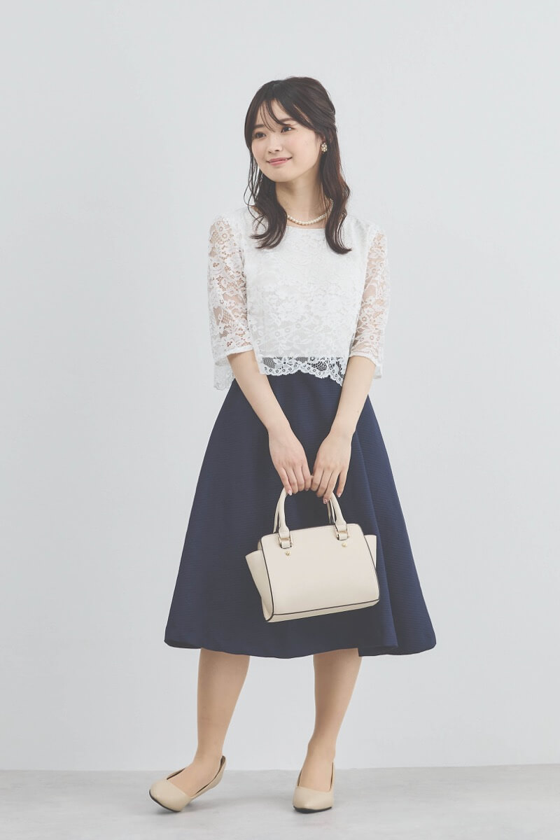 ネイビーのレースコンビセレモニースーツセット