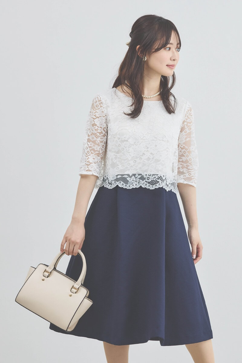 ネイビーのレースコンビセレモニースーツセット