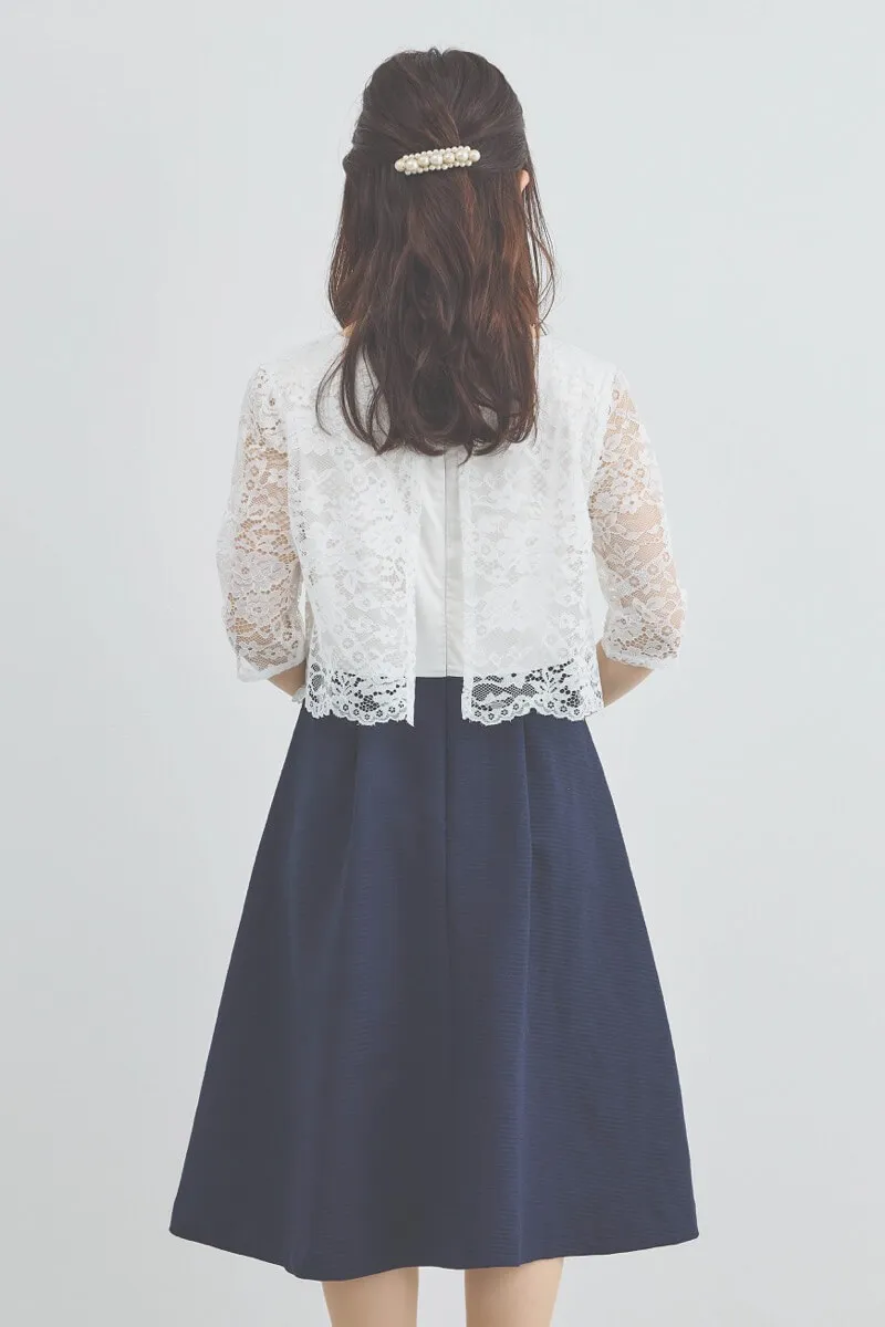 ネイビーのレースコンビセレモニースーツセット