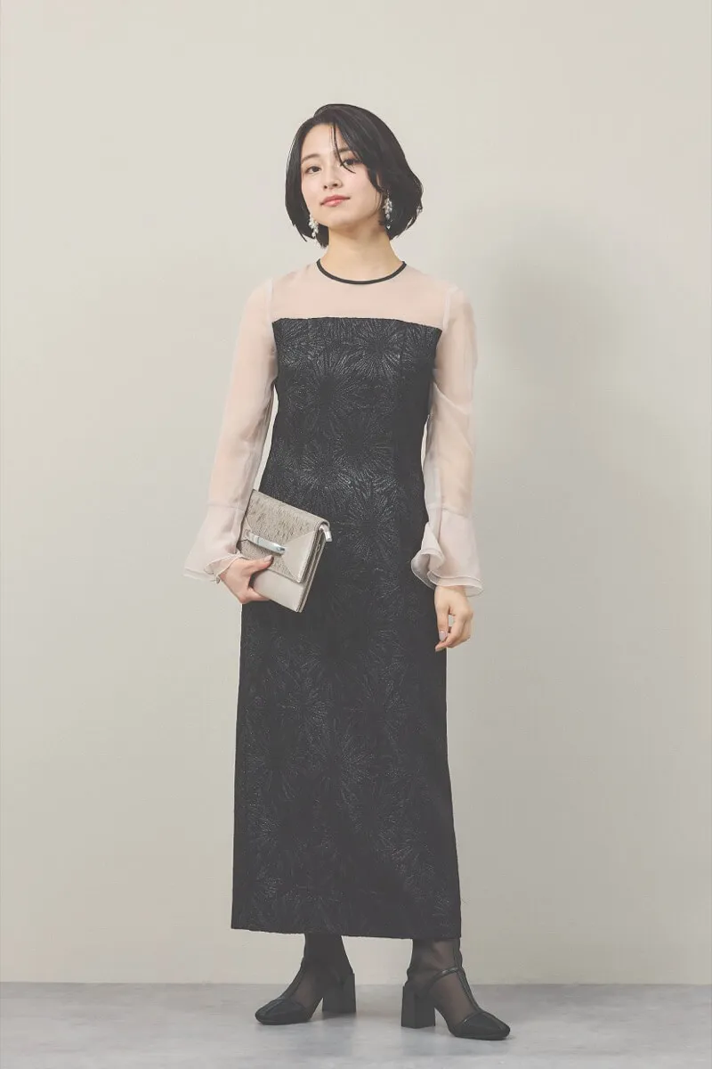 ブラックのフラワージャガードIラインドレス