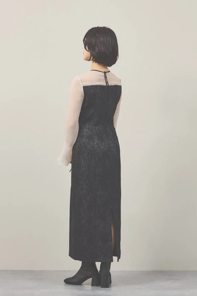 ブラックのフラワージャガードIラインドレス