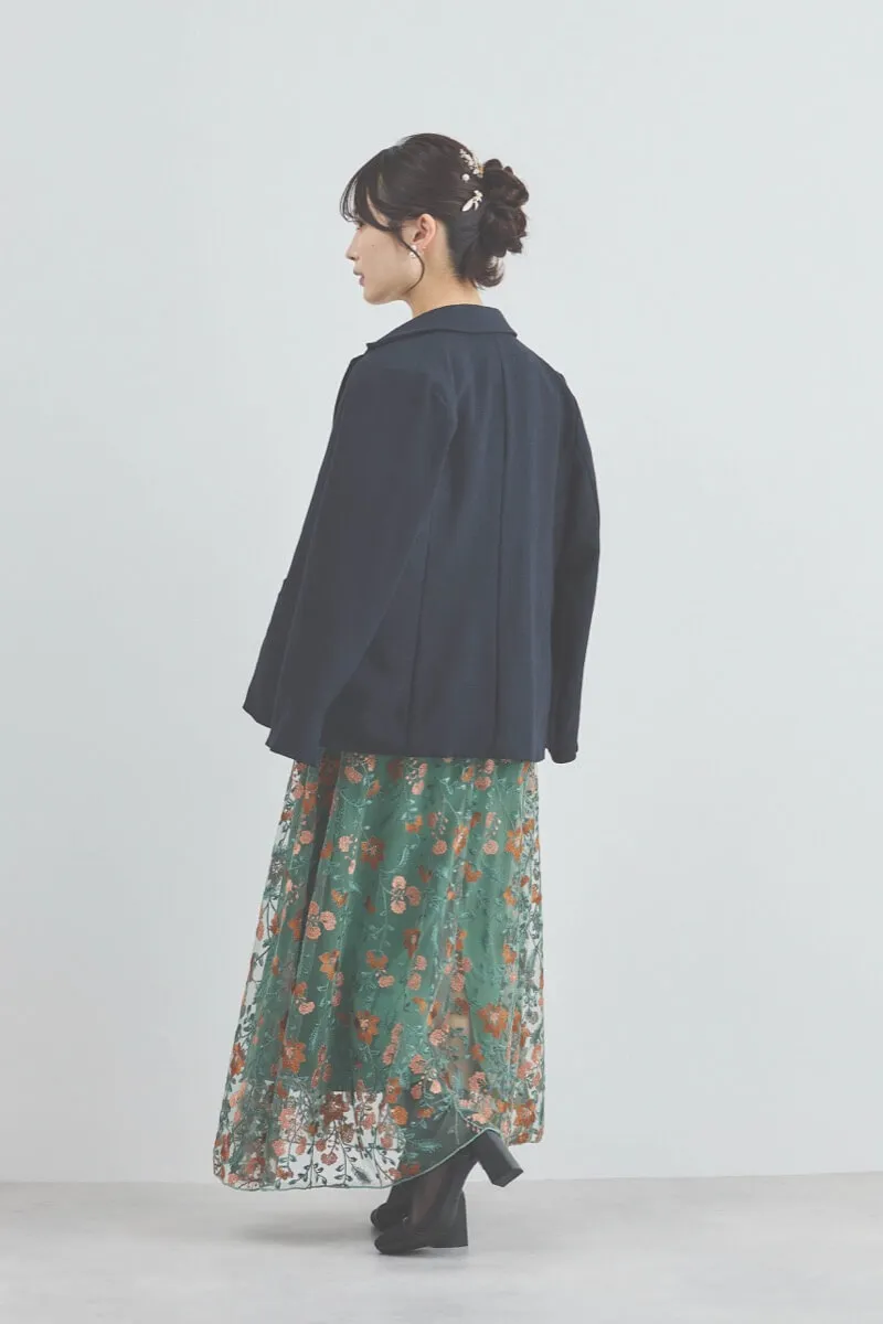 グリーンのフラワーエンブロイダリーオーガンジードレス