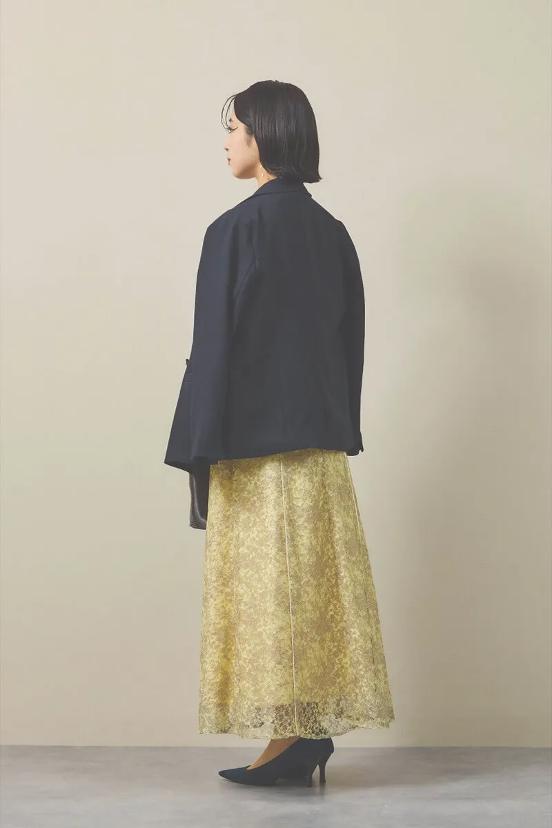 イエローのレースプリントドレス