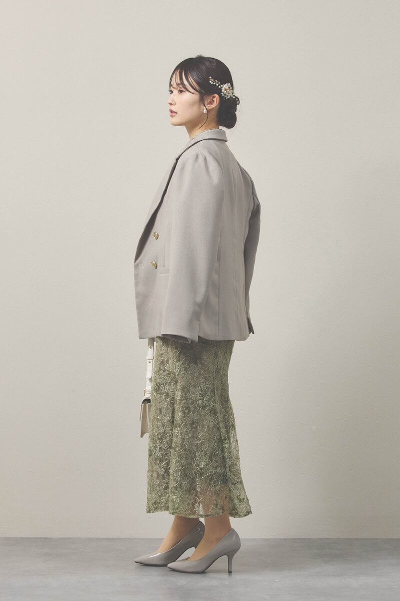 グリーンのスパンコールレースマーメイドドレス