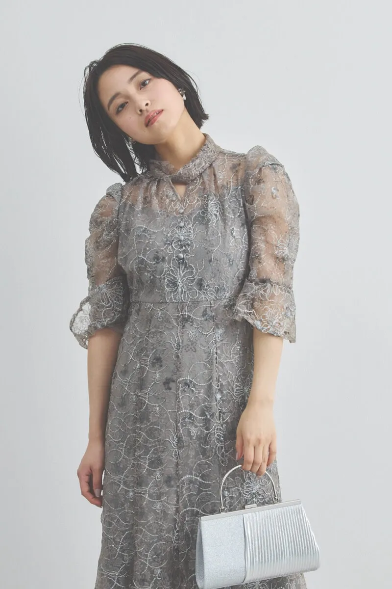 グレーのスパンコールレースマーメイドドレス