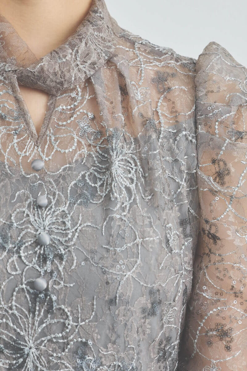 グレーのスパンコールレースマーメイドドレス