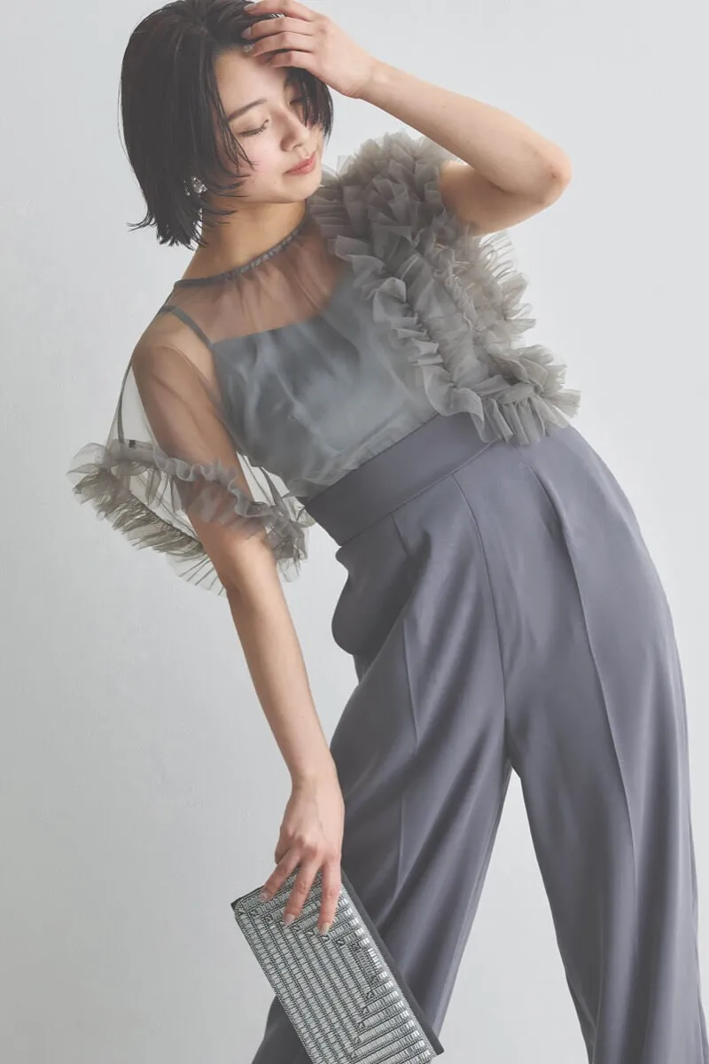 チャコールグレーのチュールドッキングコンビネゾン