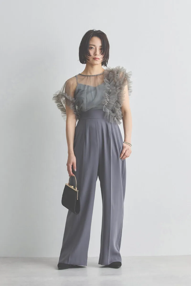 チャコールグレーのチュールドッキングコンビネゾン