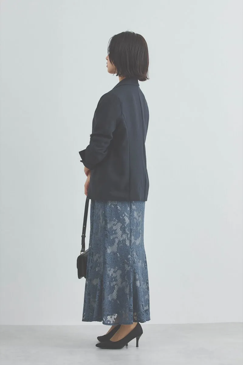 ブルーのフラワージャガードレースドレス