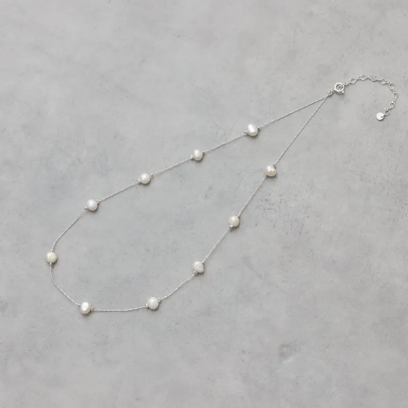 淡水パール×シルバーチェーンのネックレス