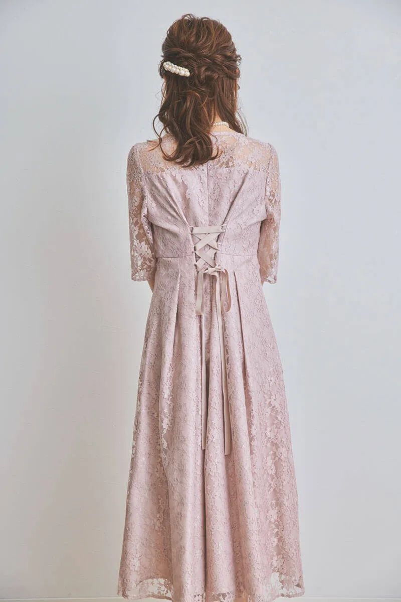 ピンクの総レースフィッシュテールドレス