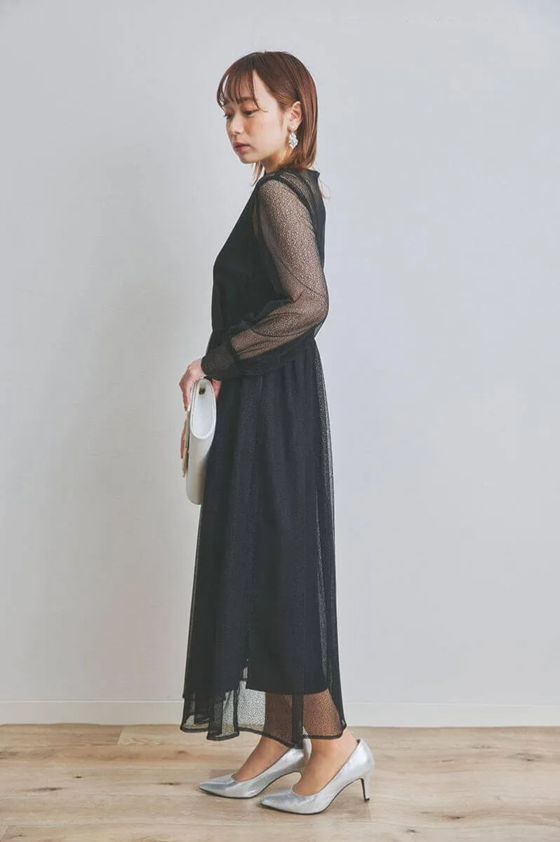 ブラックの幾何学チュールドレス