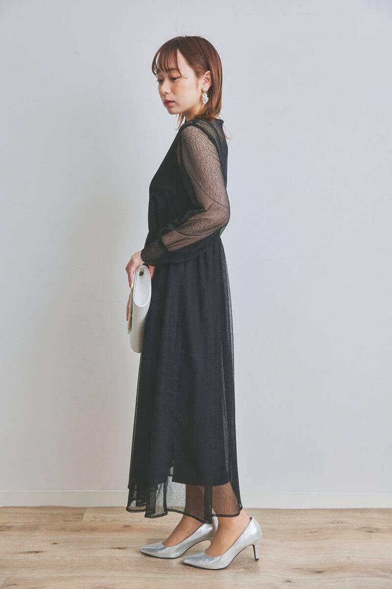 ブラックの幾何学チュールドレス