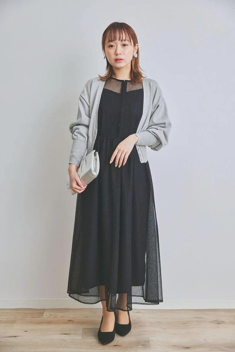 ブラックの幾何学チュールドレス