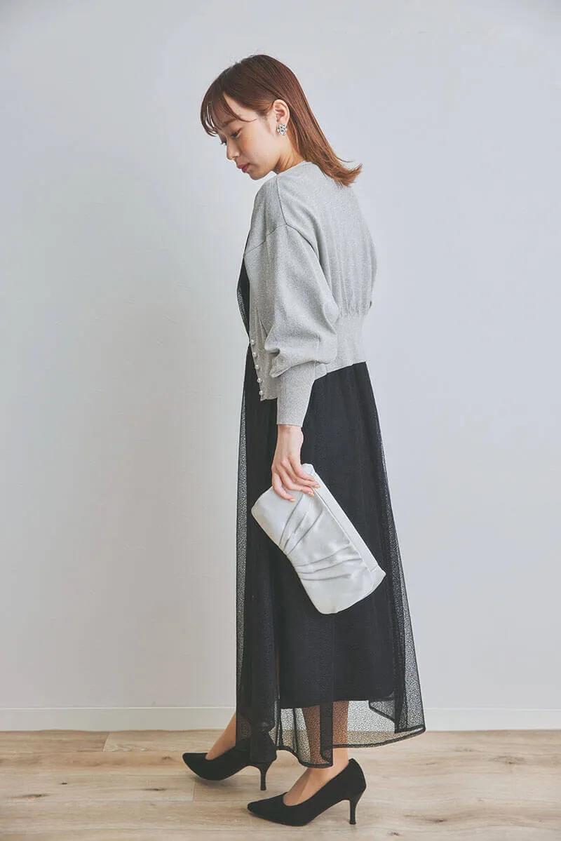 ブラックの幾何学チュールドレス