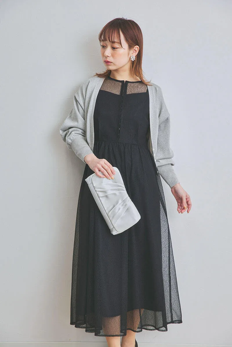 ブラックの幾何学チュールドレス