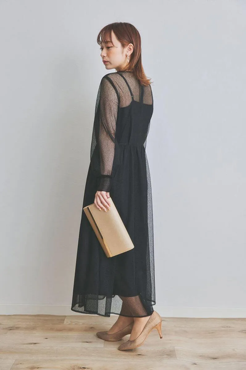 ブラックの幾何学チュールドレス