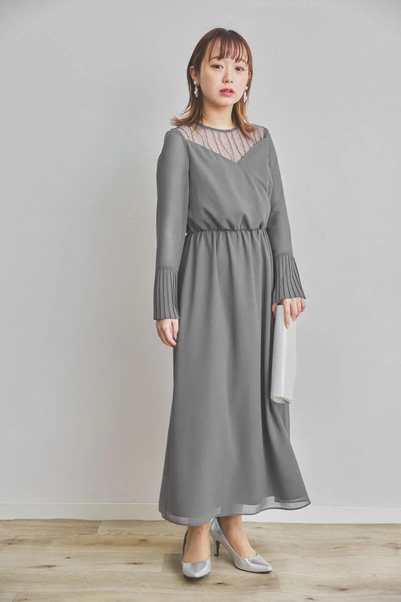 グレーのカシュクールシフォンドレス