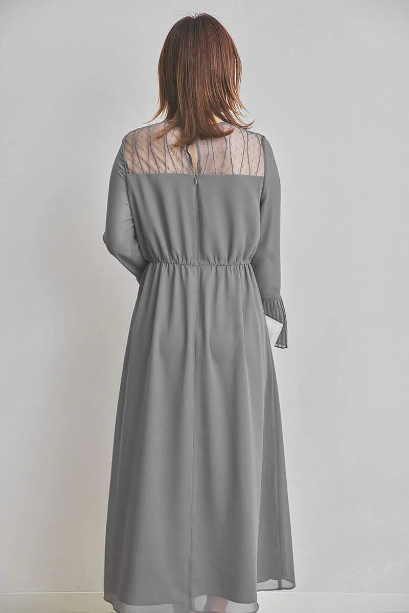 グレーのカシュクールシフォンドレス