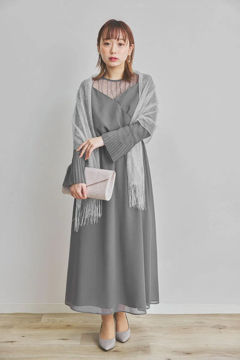 グレーのカシュクールシフォンドレス