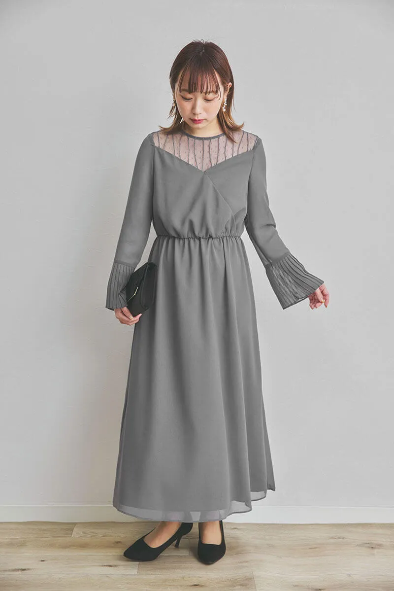 グレーのカシュクールシフォンドレス