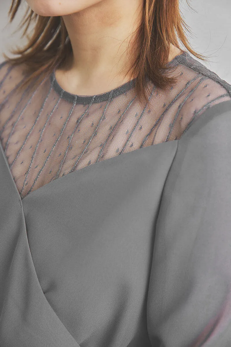 グレーのカシュクールシフォンドレス