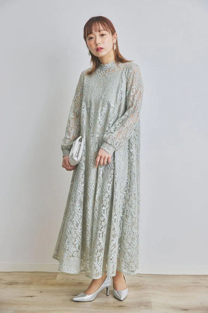 ライトグリーンのオールレースAラインドレス