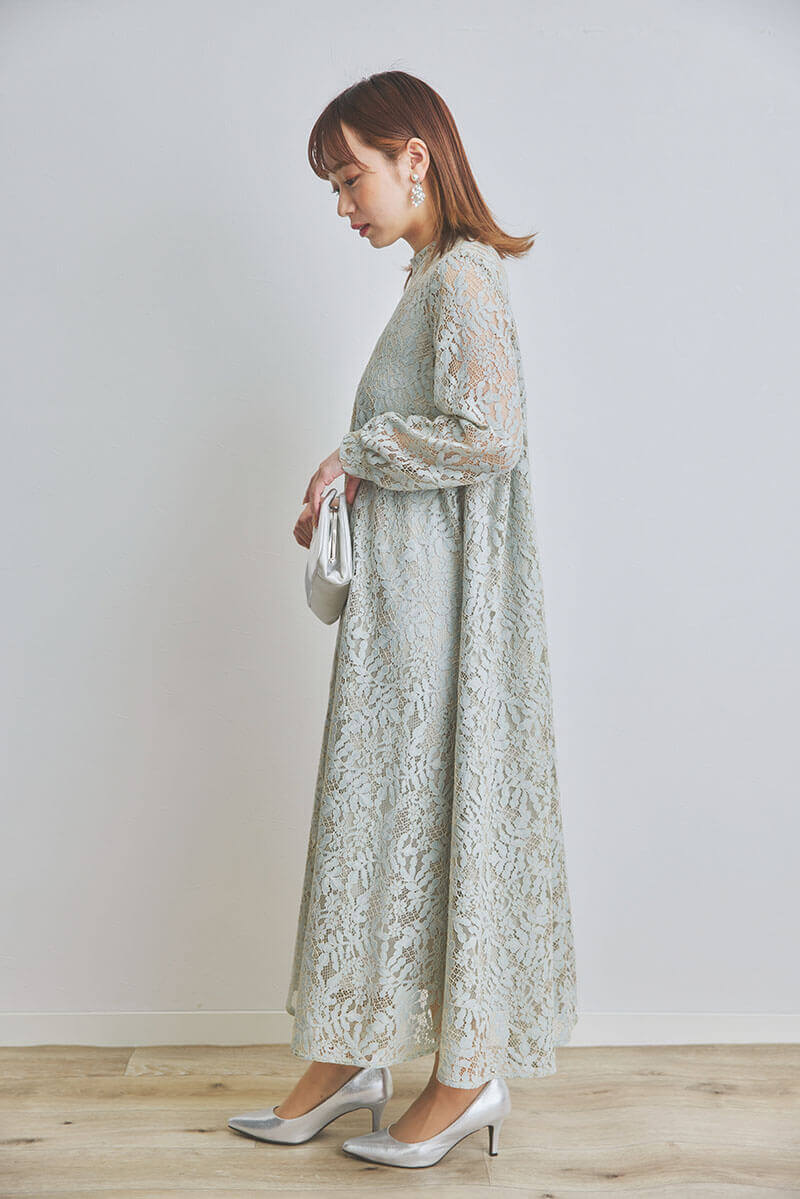 ライトグリーンのオールレースAラインドレス
