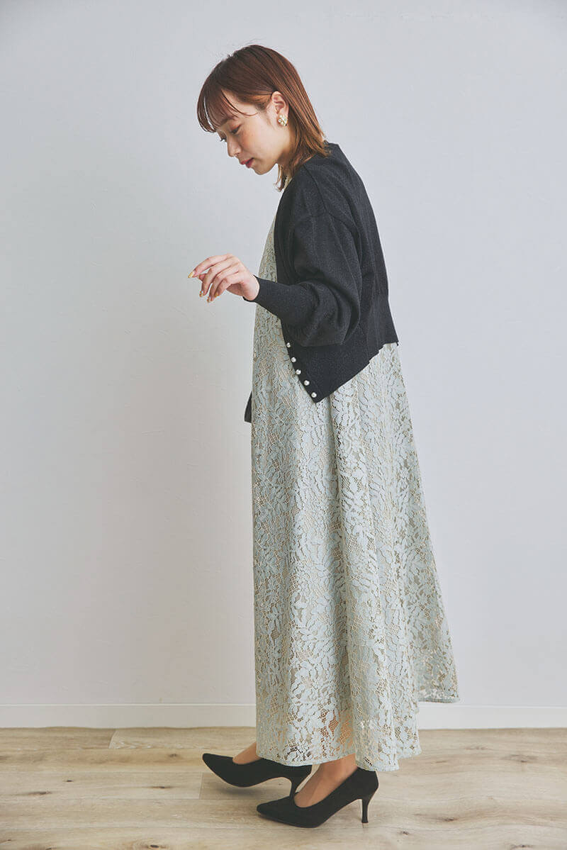 ライトグリーンのオールレースAラインドレス