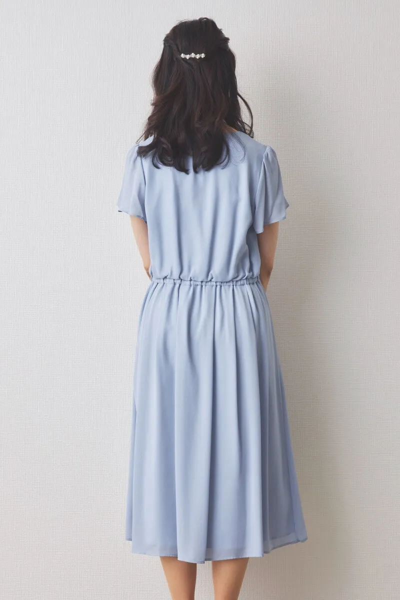 ブルーのツイードギャザーフレアセレモニースーツセット