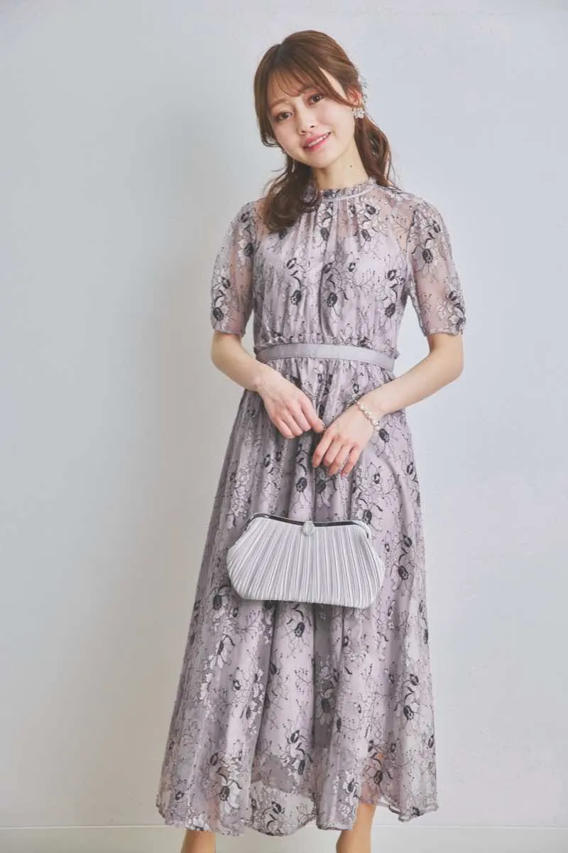 グレーパープルのバイカラーレースドレス