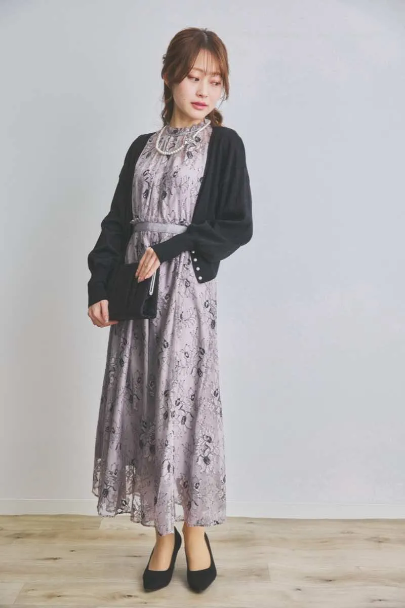 グレーパープルのバイカラーレースドレス