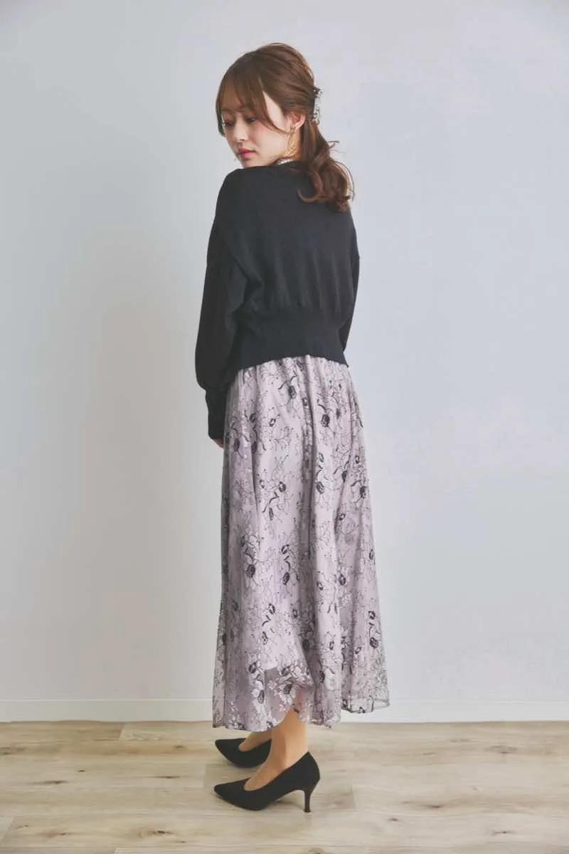 グレーパープルのバイカラーレースドレス