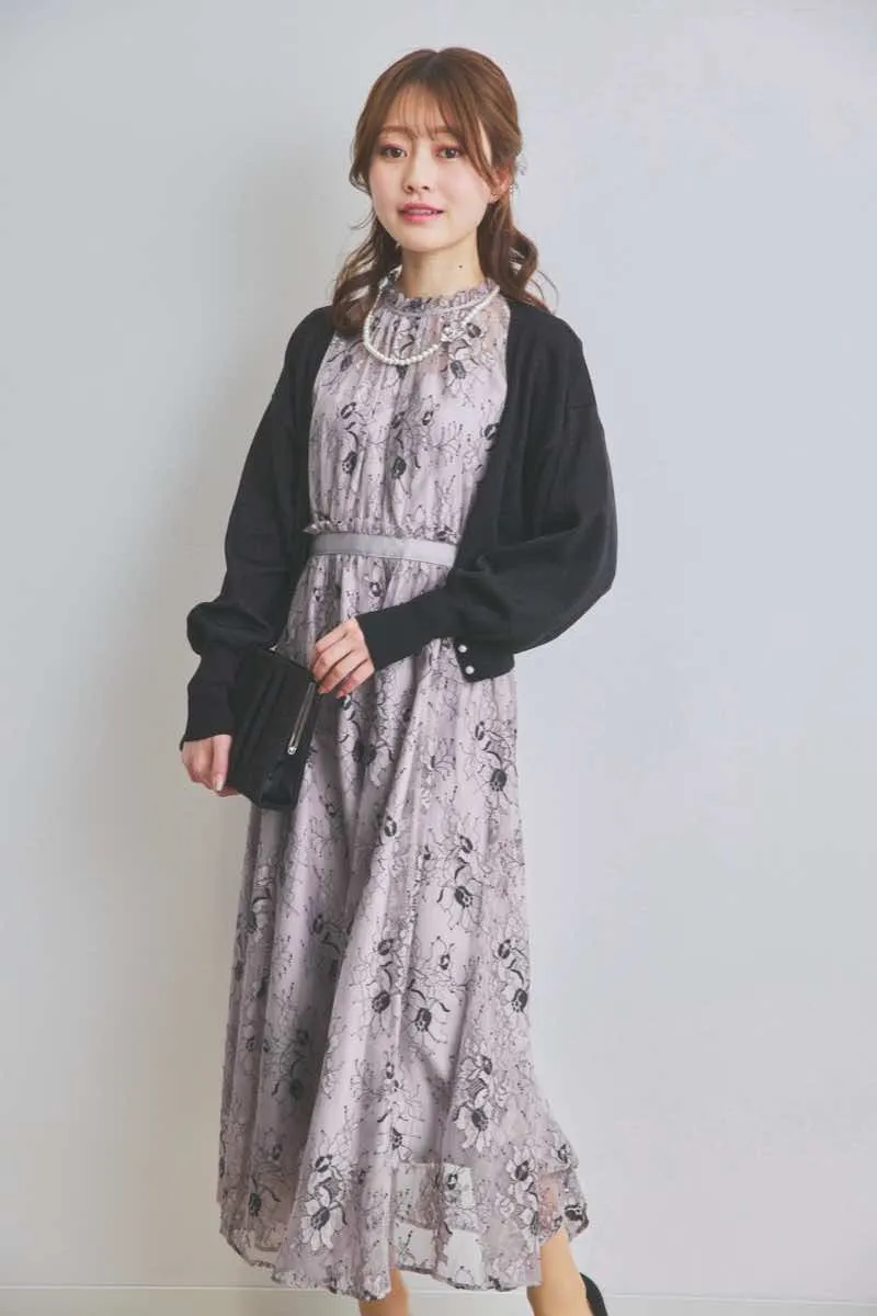 グレーパープルのバイカラーレースドレス