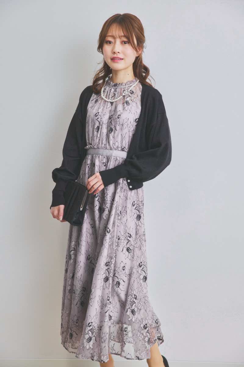 グレーパープルのバイカラーレースドレス