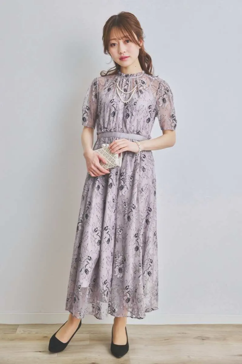 グレーパープルのバイカラーレースドレス