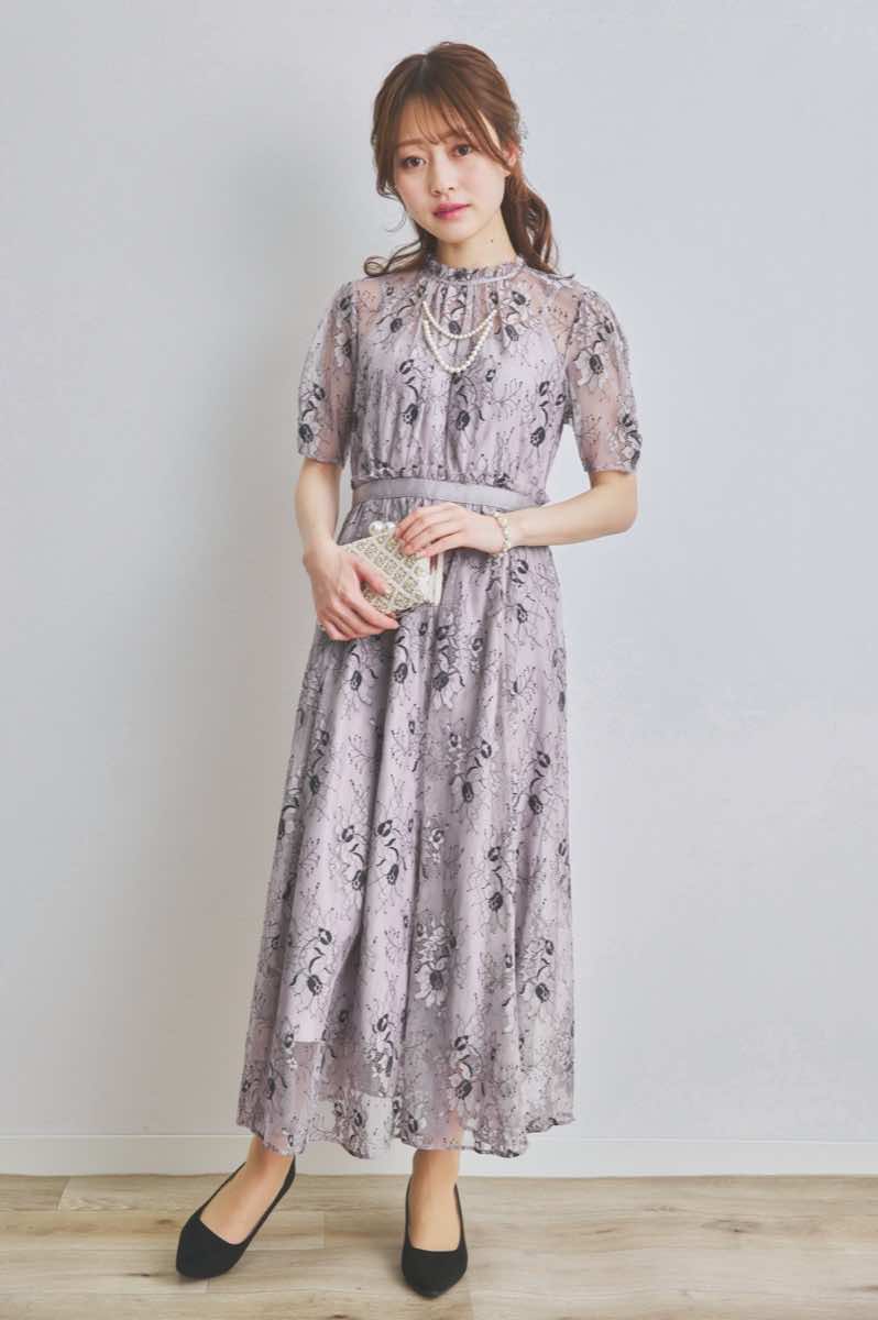 グレーパープルのバイカラーレースドレス