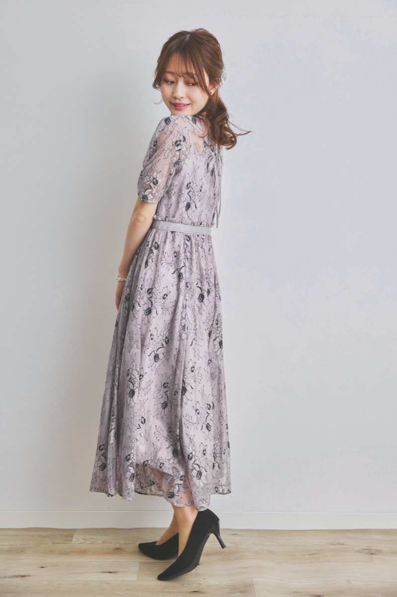 グレーパープルのバイカラーレースドレス