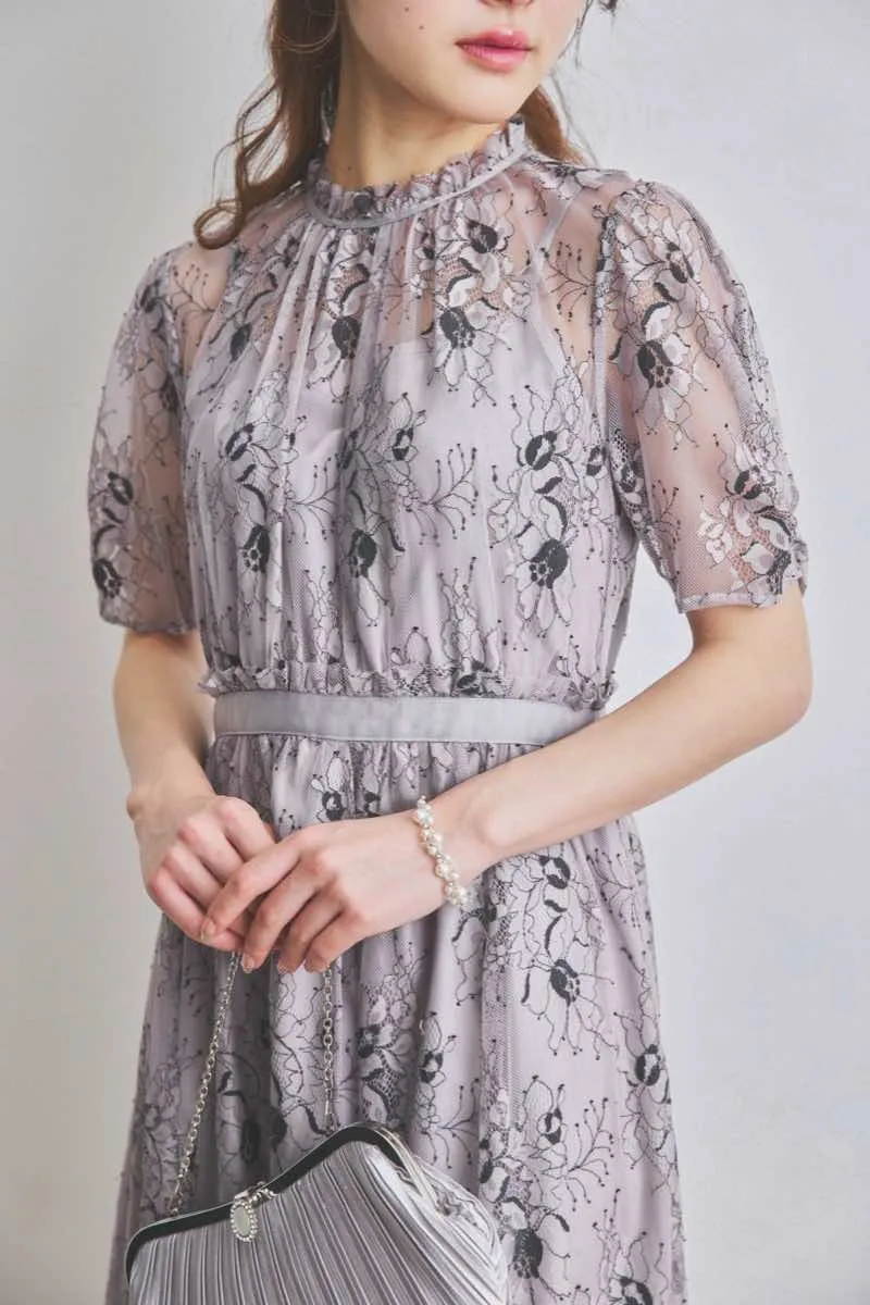 グレーパープルのバイカラーレースドレス