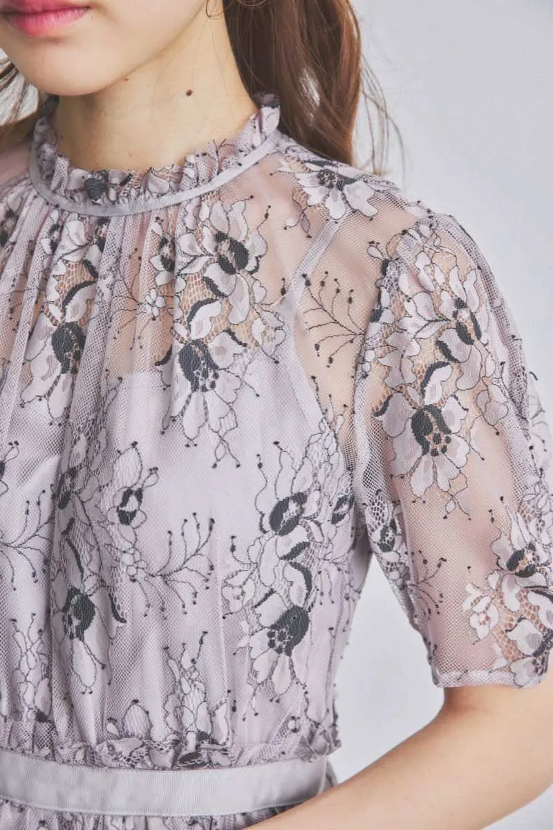 グレーパープルのバイカラーレースドレス