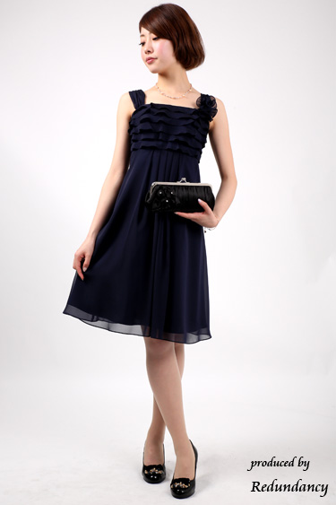 ネイビーのティアードフリルドレス