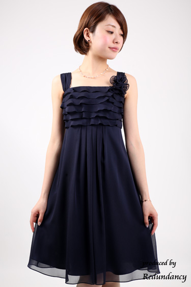 ネイビーのティアードフリルドレス