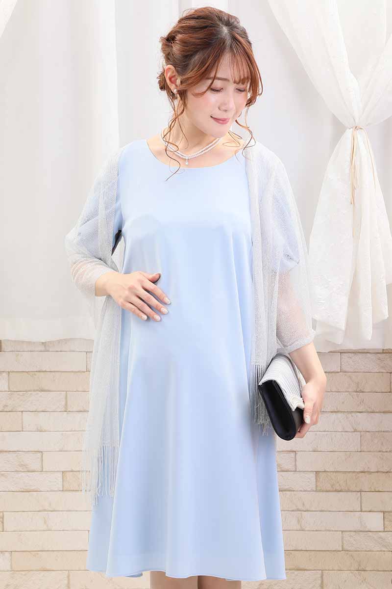 パステルブルーのリボン風スリーブドレス