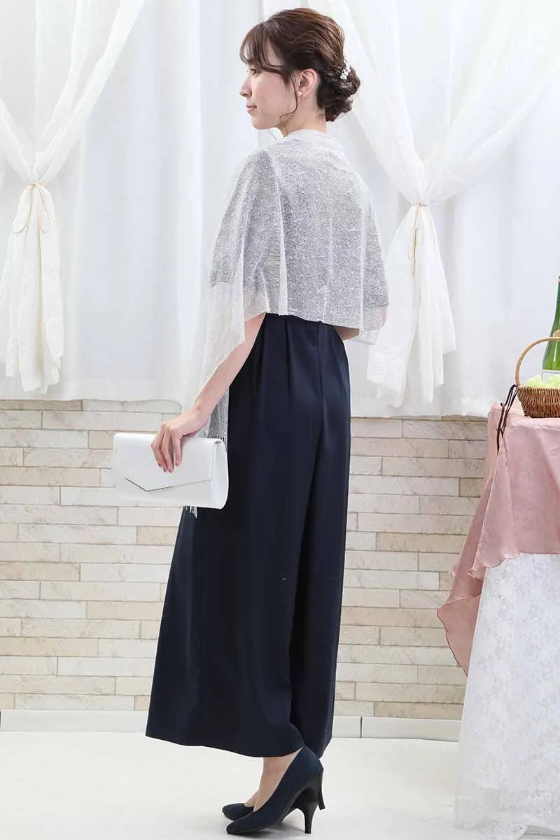 ネイビーのトップスレースオールインワンパンツドレス