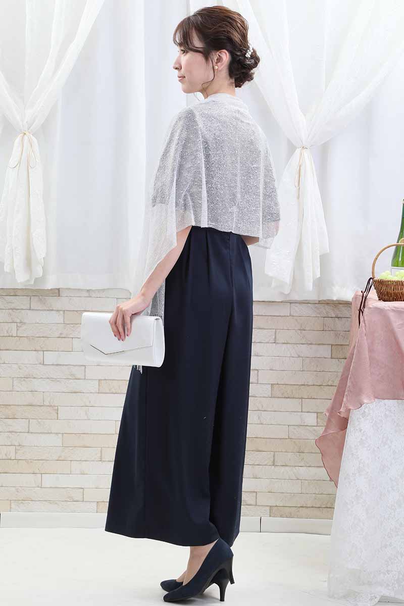 ネイビーのトップスレースオールインワンパンツドレス