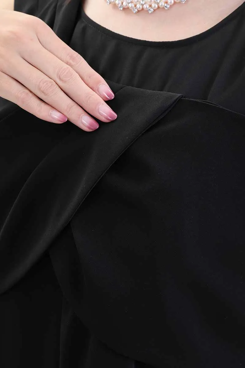 ブラックのリボンモチーフパンツドレス