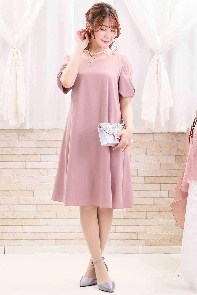 ピンクのリボン風スリーブドレス