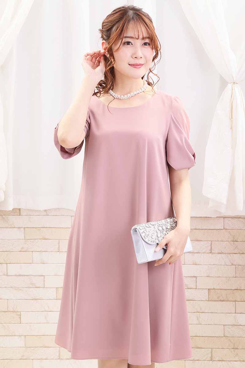 ピンクのリボン風スリーブドレス