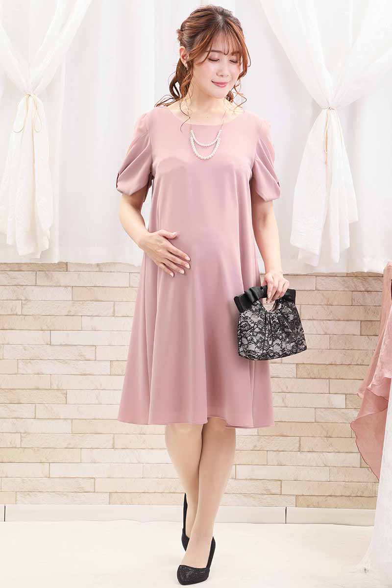 ピンクのリボン風スリーブドレス